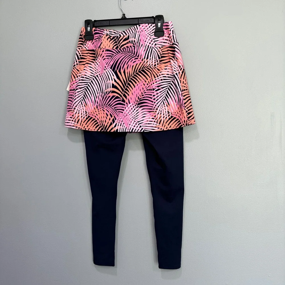 Tommy Bahama Everyday Active Skirted Leggings Pink‎ Orange Palm Print small